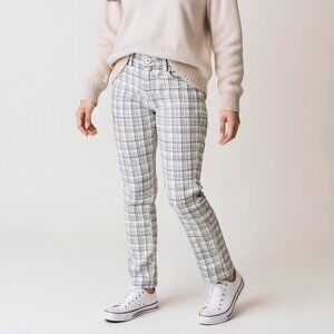 Pilcro Anthropologie Plaid Straight Leg Denim Pants Size 32